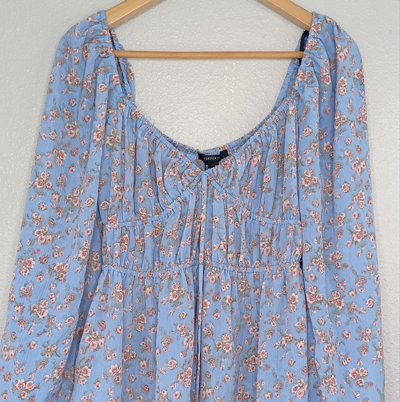 NWT Forever 21 Milkmaid Floral Sz M Babydoll Mini Dress - Picture 4 of 15